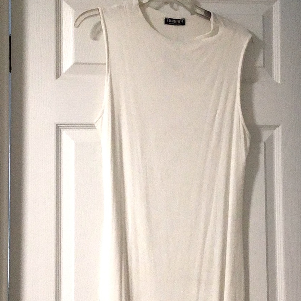 White Mock Neck Body Con Dress